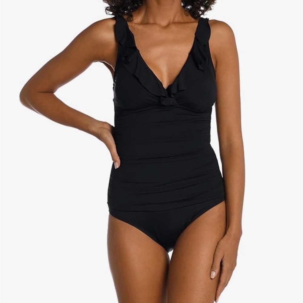 La Blanca Black Ruffle One-Piece Swimsuit